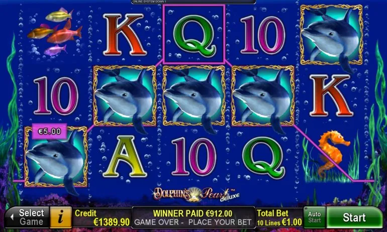 Dolphins Pearl Deluxe online nyerőgép képernyőkép – tárcsák és nyerő kombinációk